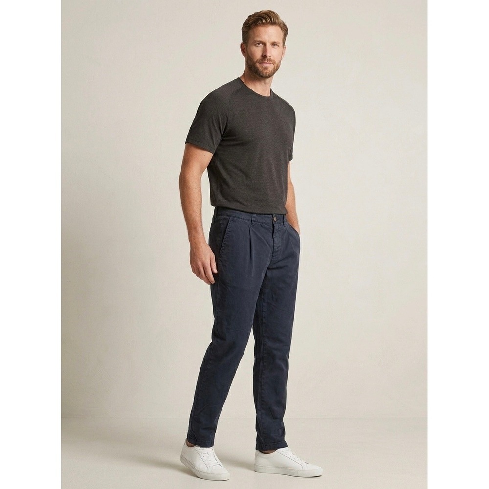 Brunello Cucinelli Mens Navy Blue Pleated Cotton Chinos Made in Italy Size 42